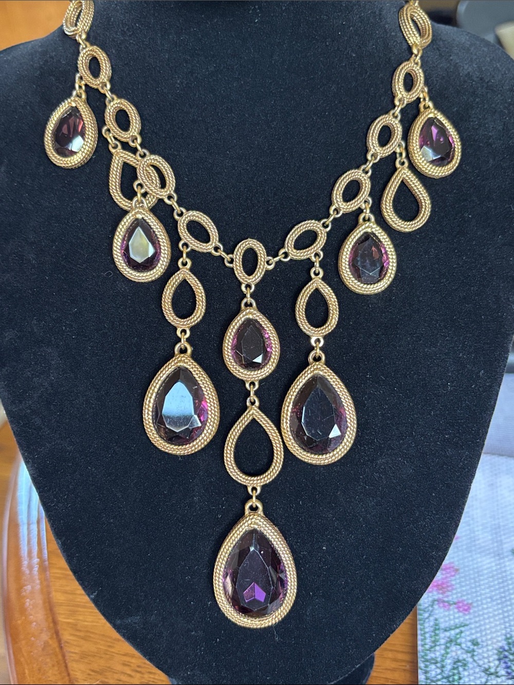 Vintage Goldette Necklace with Deep Purple Teardrop Stones